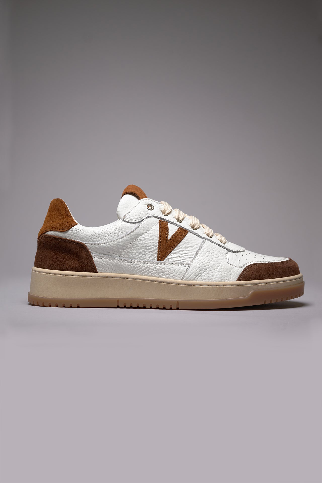 COLLEGE - Sneakers Bianca con inserti e suola Bicolor Cuoio e Moro