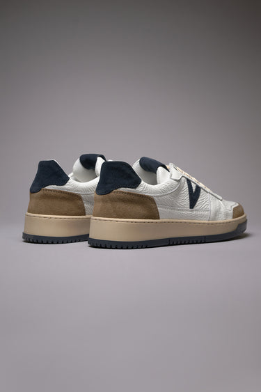 COLLEGE - White Sneakers with Blue and Sand Inserts and Two-Tone Sole