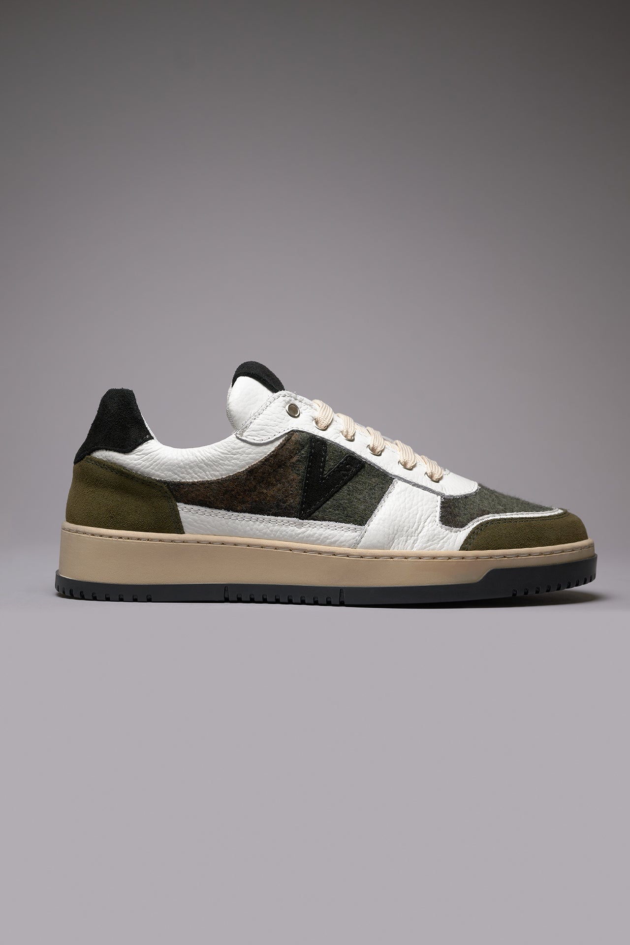 COLLEGE - Sneakers Bicolor Nero e Verde Militare con inserti in tessuto V2