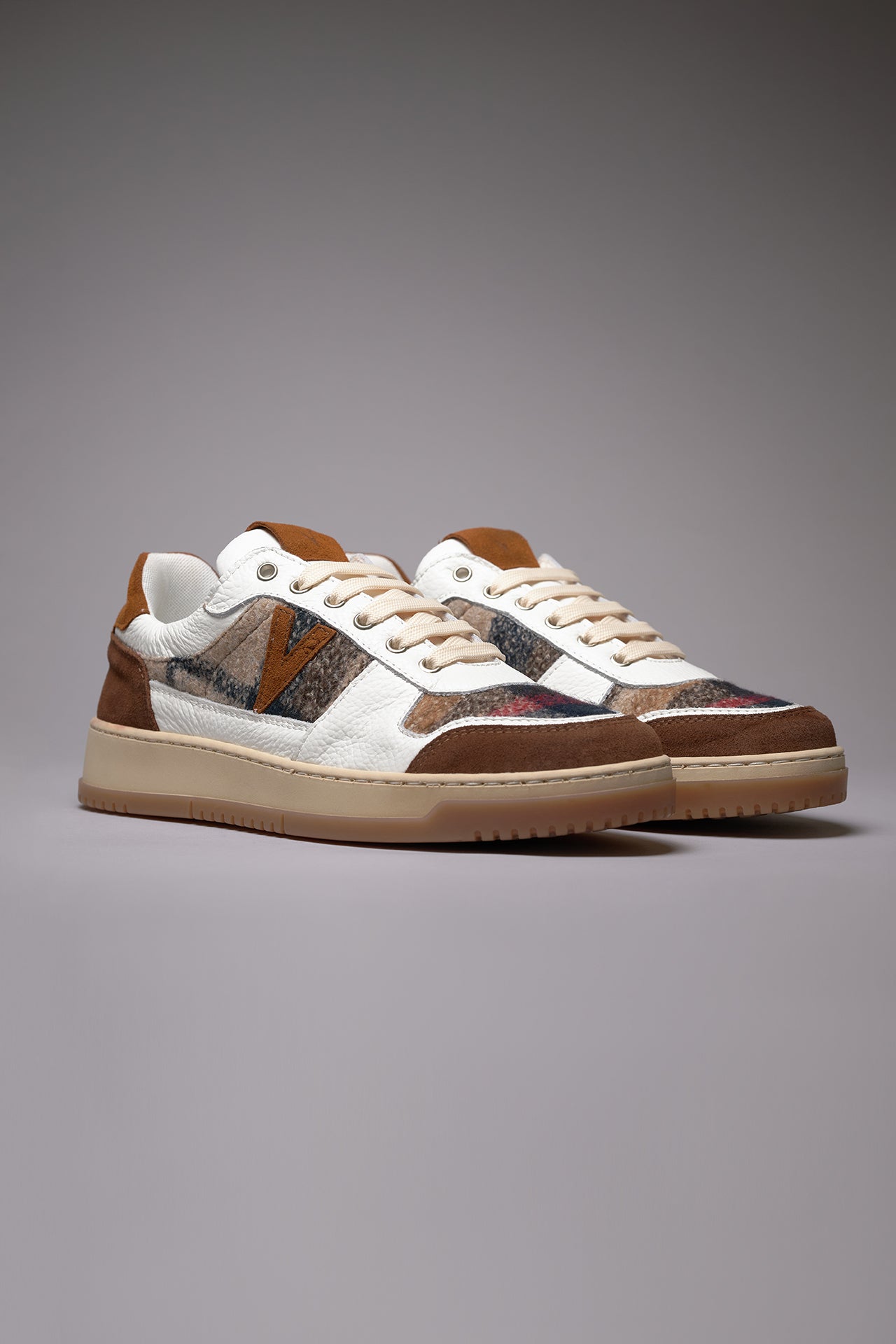 COLLEGE - Sneakers Bicolor Cuoio e Moro con inserti in tessuto V2