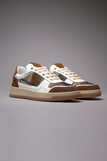 COLLEGE - Two-tone Leather and Dark Brown Sneakers with V2 Fabric Inserts