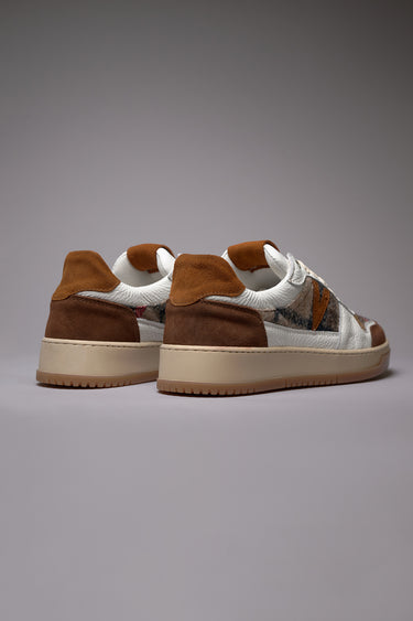 COLLEGE - Two-tone Leather and Dark Brown Sneakers with V2 Fabric Inserts