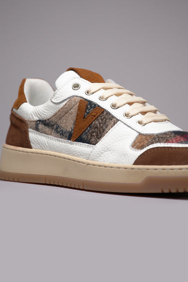 COLLEGE - Two-tone Leather and Dark Brown Sneakers with V2 Fabric Inserts