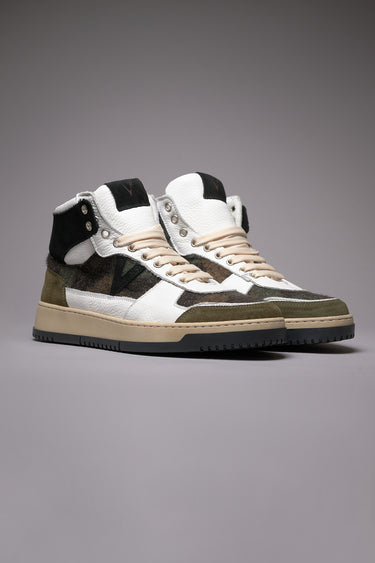 COLLEGE HIGH - Sneakers Alte Bicolor Nero e Verde Militare con inserti in tessuto V2