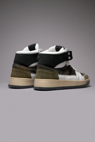 COLLEGE HIGH - Sneakers Alte Bicolor Nero e Verde Militare con inserti in tessuto V2
