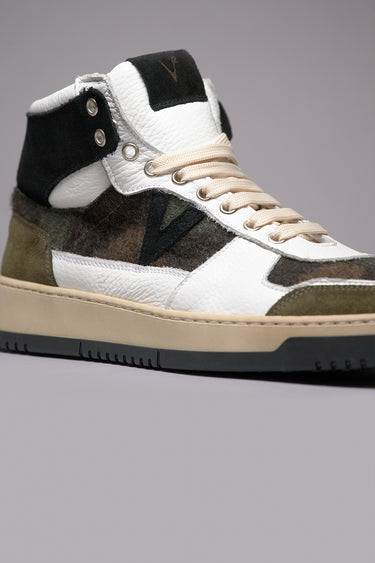 COLLEGE HIGH - Sneakers Alte Bicolor Nero e Verde Militare con inserti in tessuto V2
