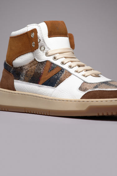 COLLEGE HIGH - Sneakers Alte Bicolor Cuoio e Moro con inserti in tessuto V2