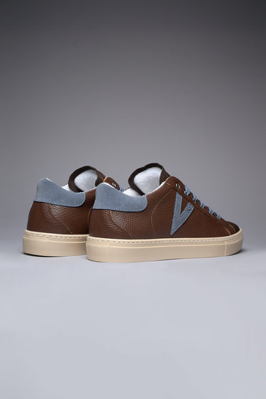 OLYMPIC - Low-top sneakers in hammered leather in dark brown with back and jeans insert