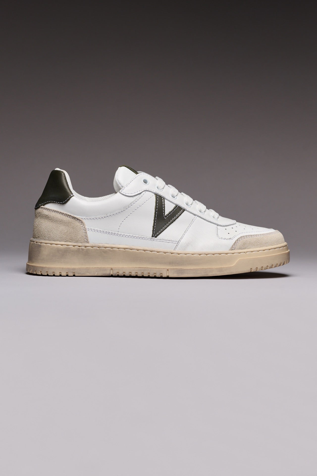 COLLEGE - White Sneakers with Military Green Back and Insert