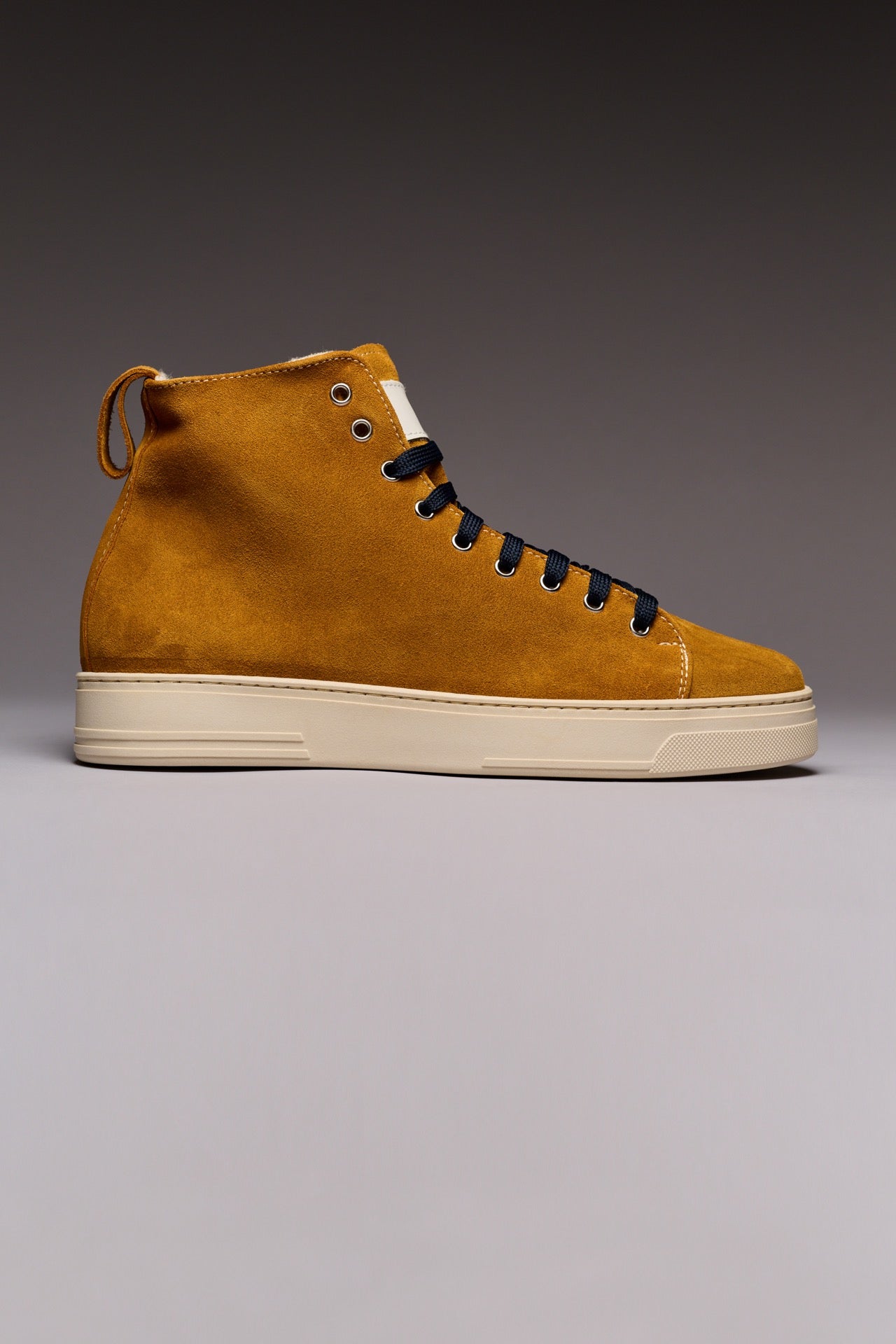 TEDDY - Mustard Suede Ankle Boot with Blue Laces