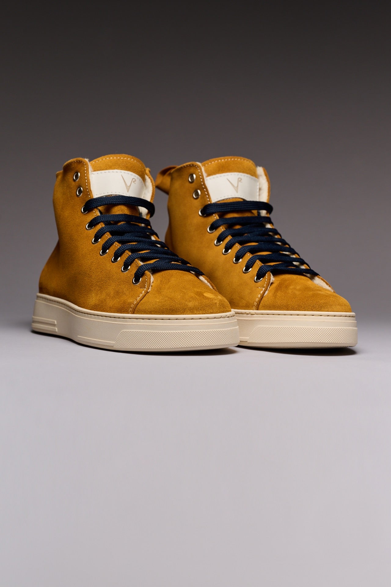 TEDDY - Mustard Suede Ankle Boot with Blue Laces