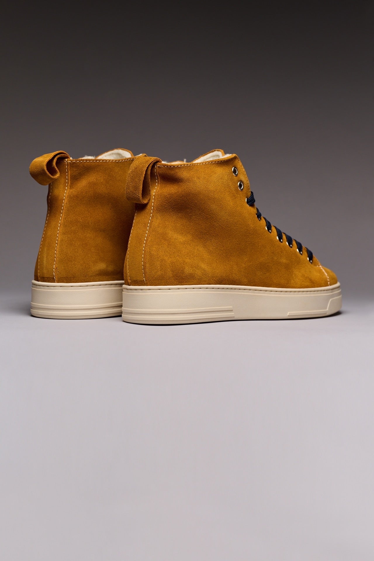 TEDDY - Mustard Suede Ankle Boot with Blue Laces