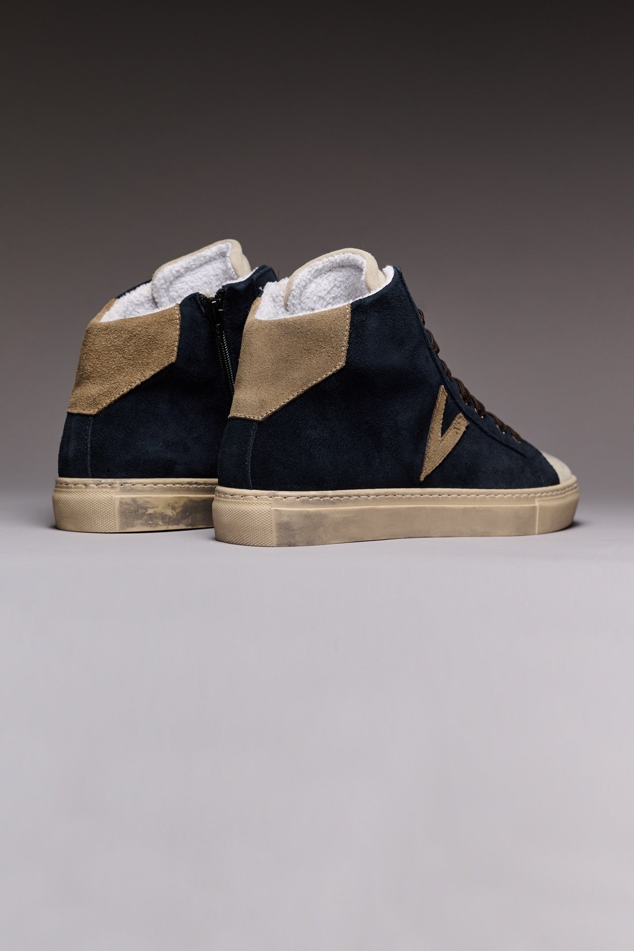 OLYMPIC MID- Sneakers alte Blu con retro e inserto Tortora