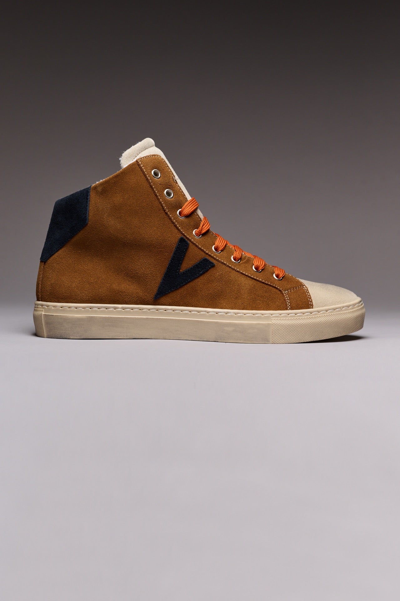 OLYMPIC MID- Sneakers alte Cuoio con retro e inserto Blu