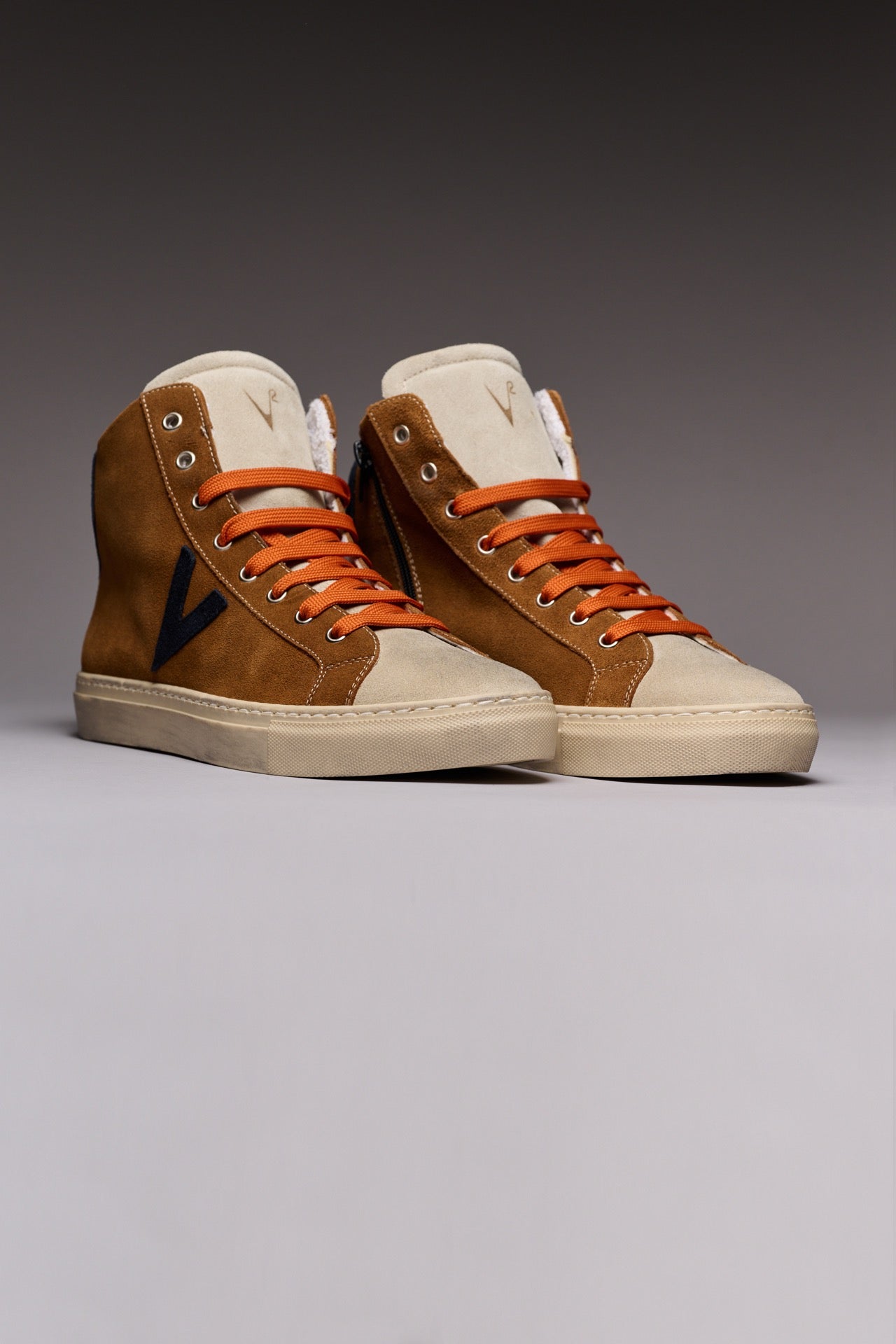 OLYMPIC MID- Sneakers alte Cuoio con retro e inserto Blu