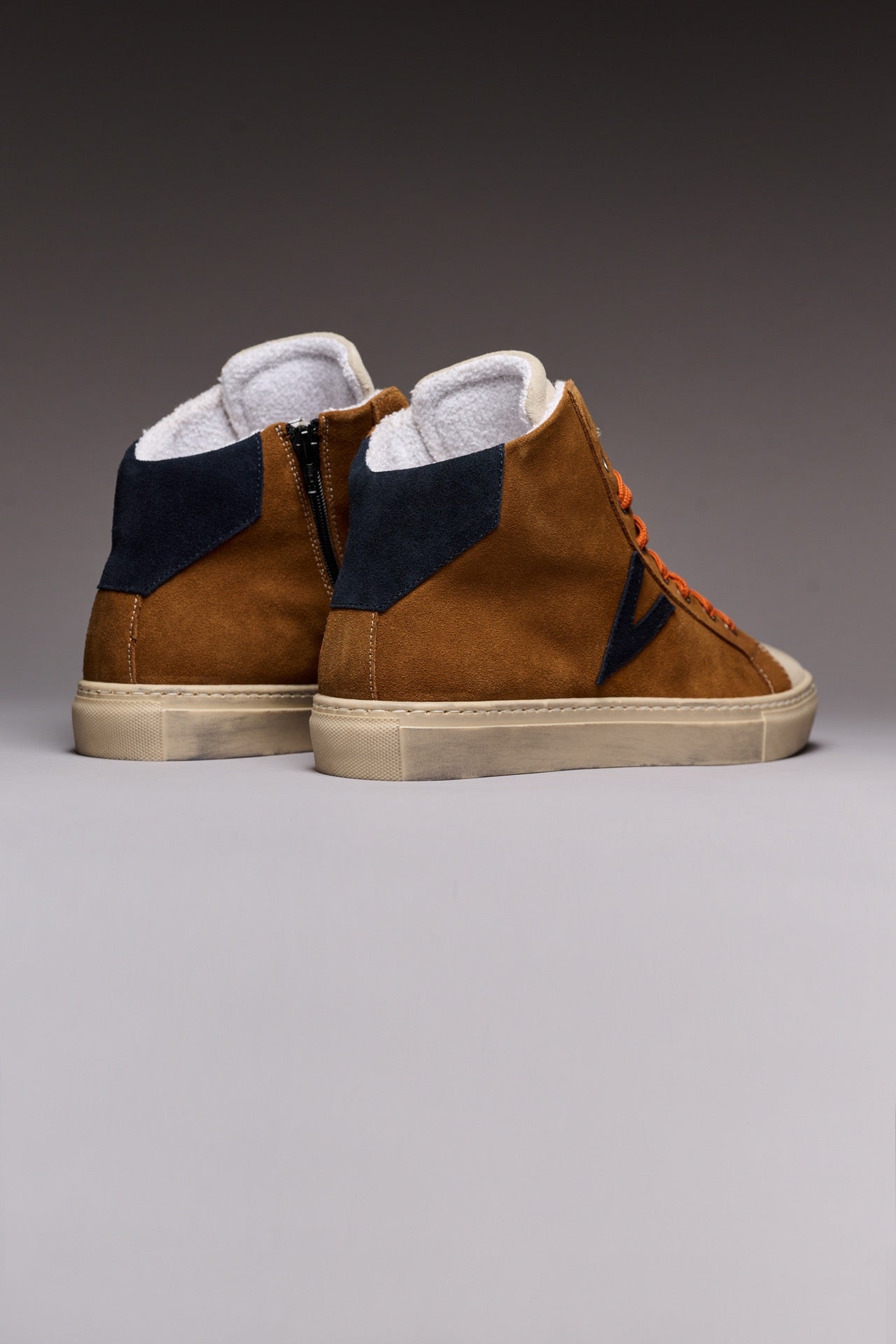 OLYMPIC MID- Sneakers alte Cuoio con retro e inserto Blu