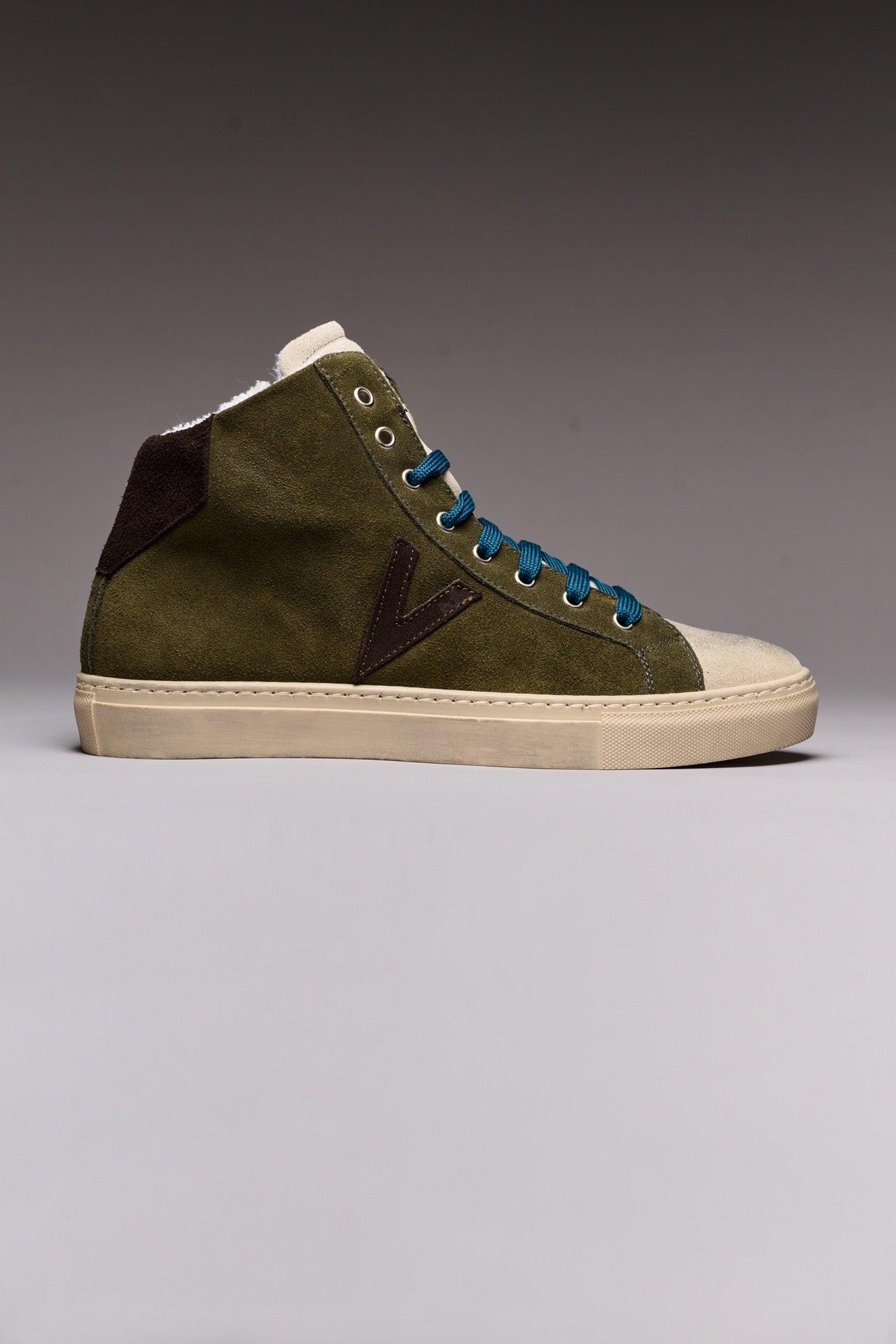 OLYMPIC MID- Sneakers alte Verde Militare con retro e inserto Moro