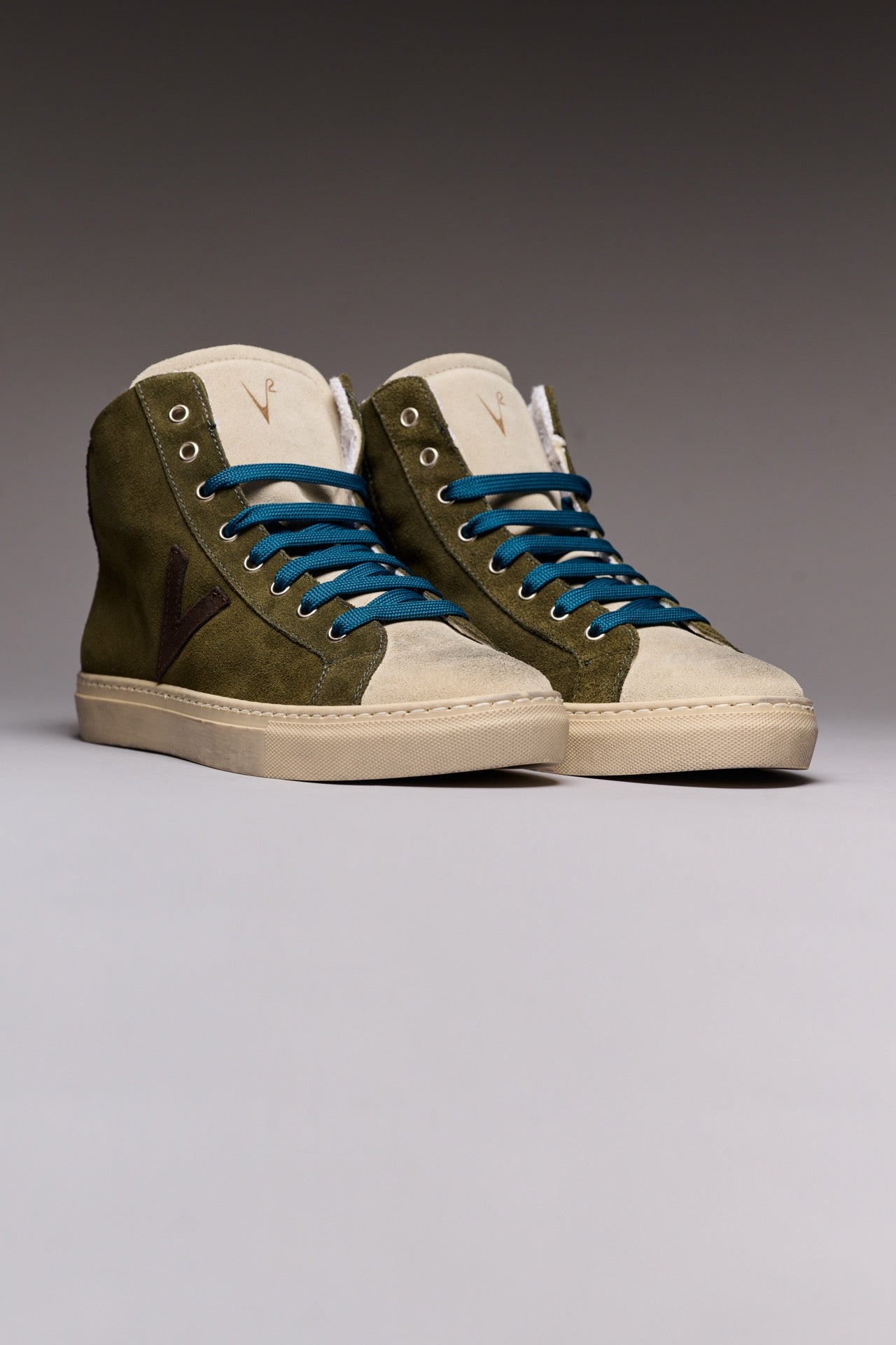 OLYMPIC MID- Sneakers alte Verde Militare con retro e inserto Moro