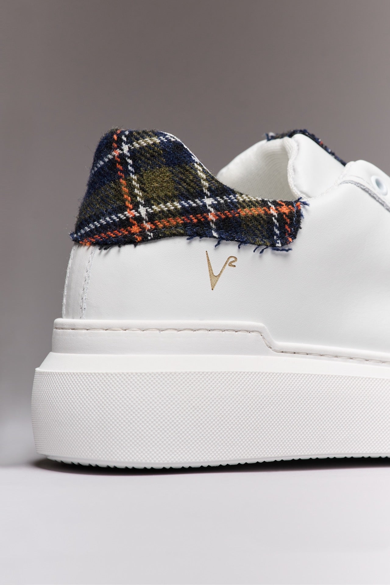 VEGA - White High-Sole Sneakers with Blue Tartan Back