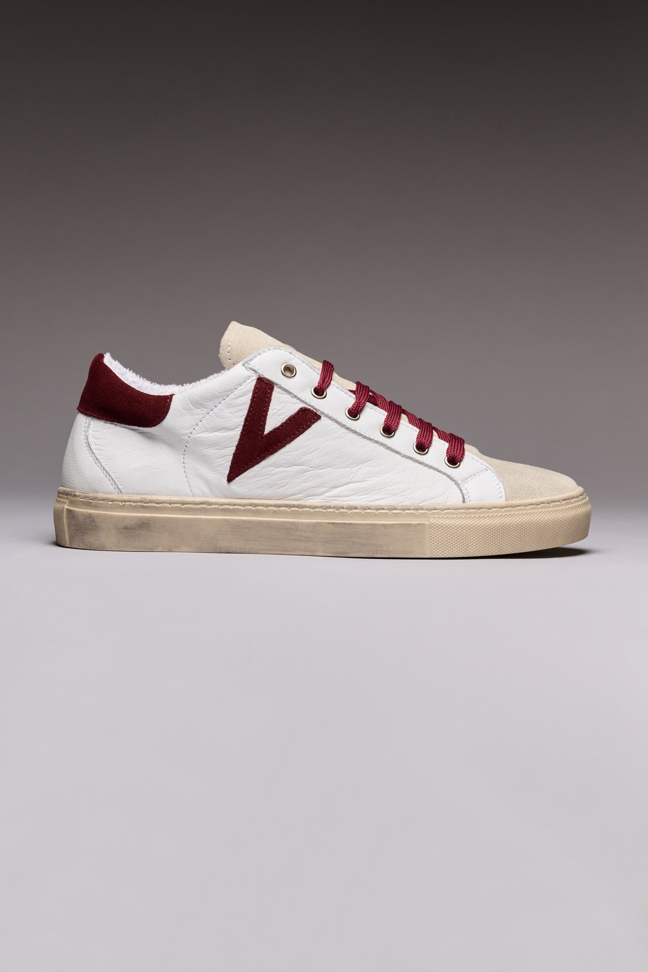 OLYMPIC - White low-top sneakers with Bordeaux suede back and insert