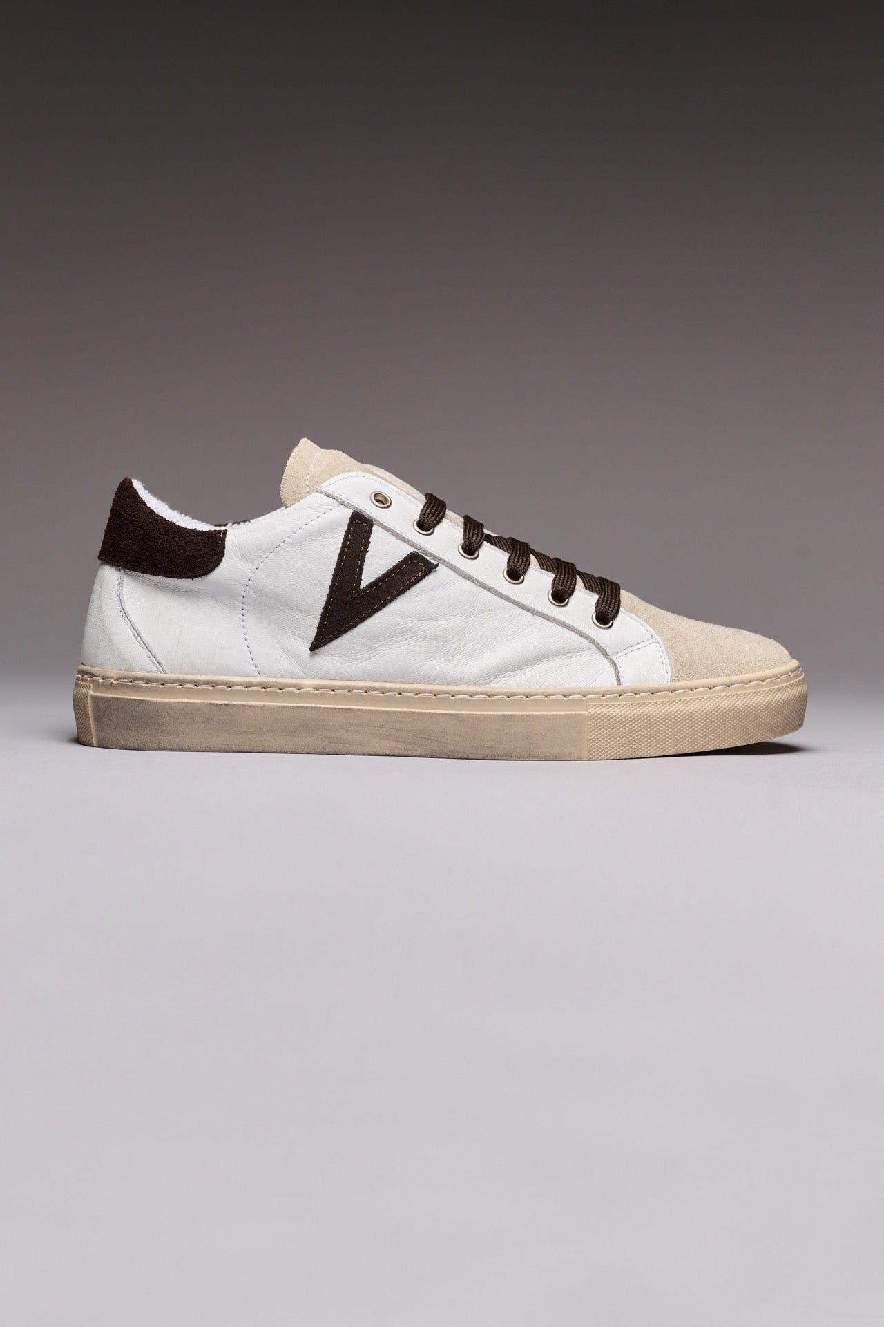 OLYMPIC - Low-soled sneakers White with back and suede insert Dark Brown