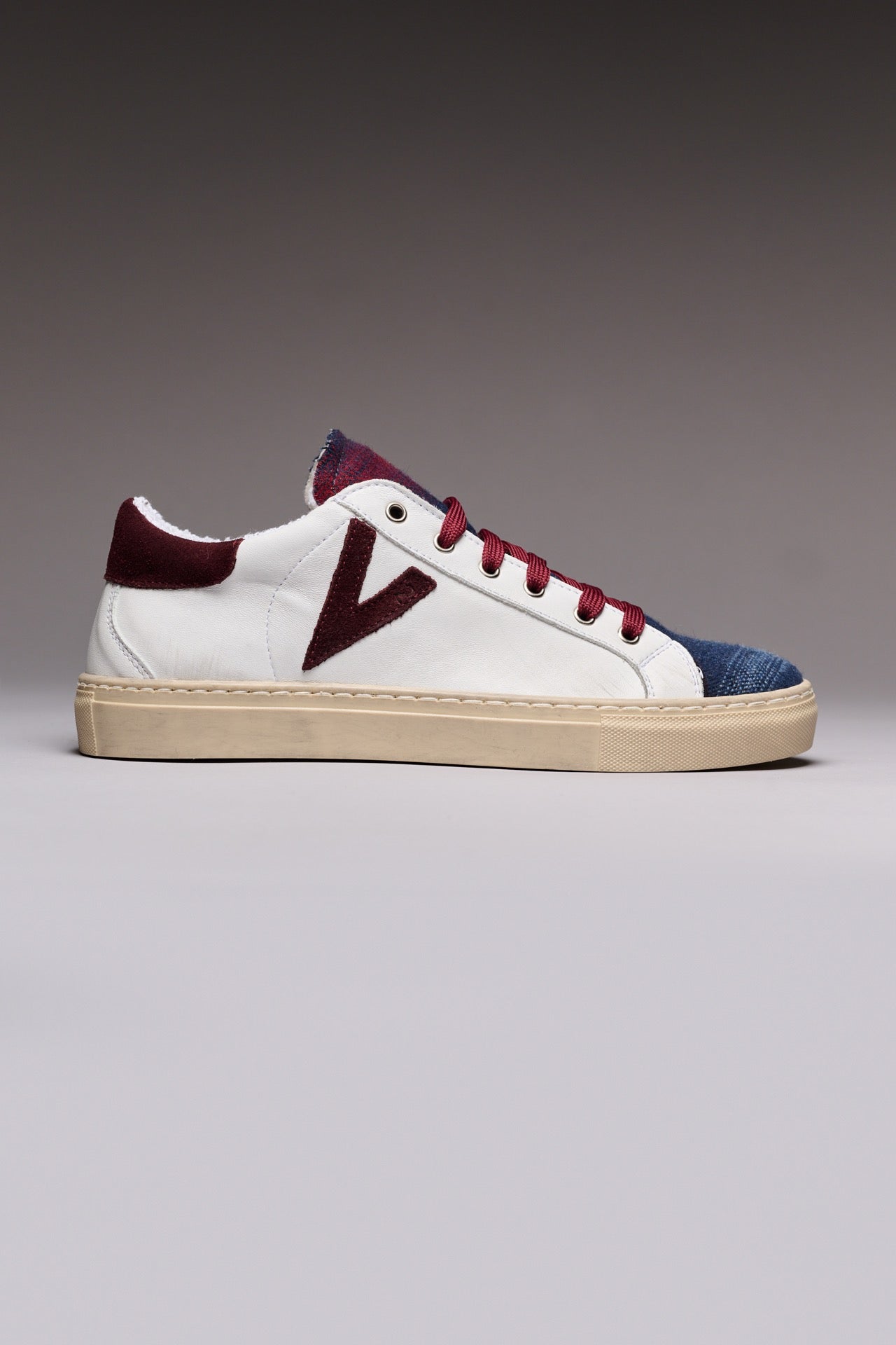 OLYMPIC - Low-top sneakers in White leather with Overcheck Blue fabric tongue