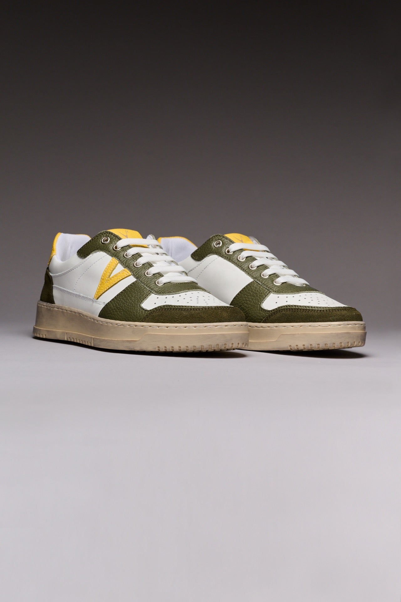 COLLEGE - Military Green and Mustard Two-Tone Sneakers