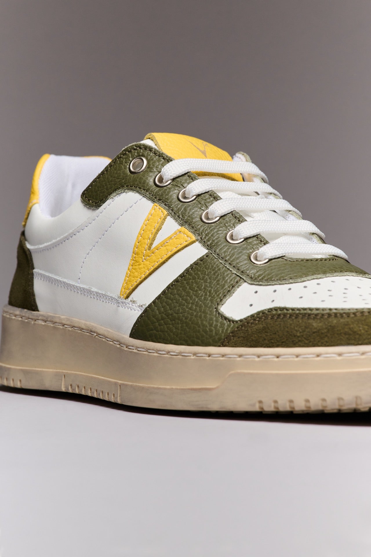 COLLEGE - Military Green and Mustard Two-Tone Sneakers