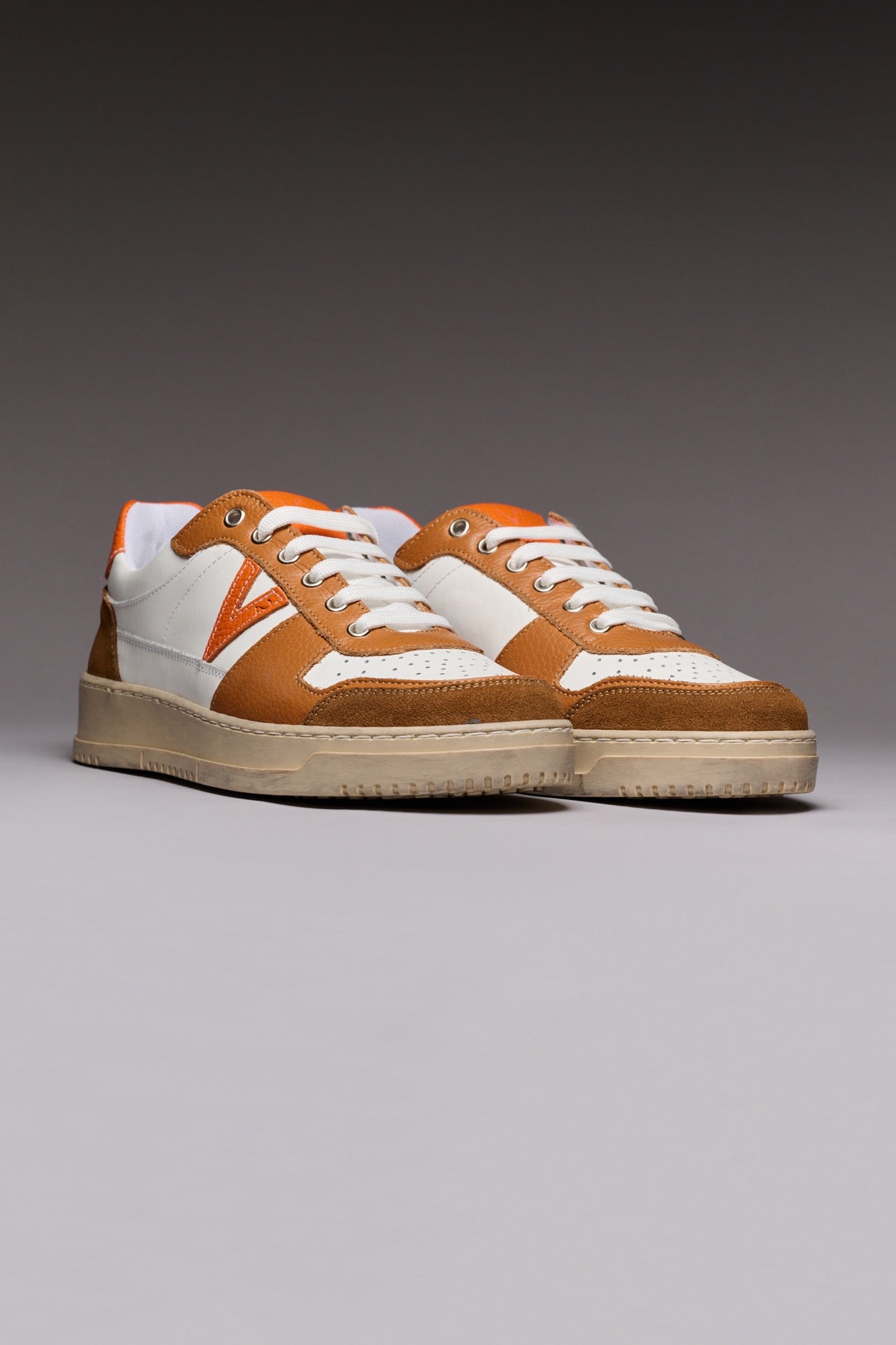 COLLEGE - Sneakers Bicolor Cuoio e Arancio