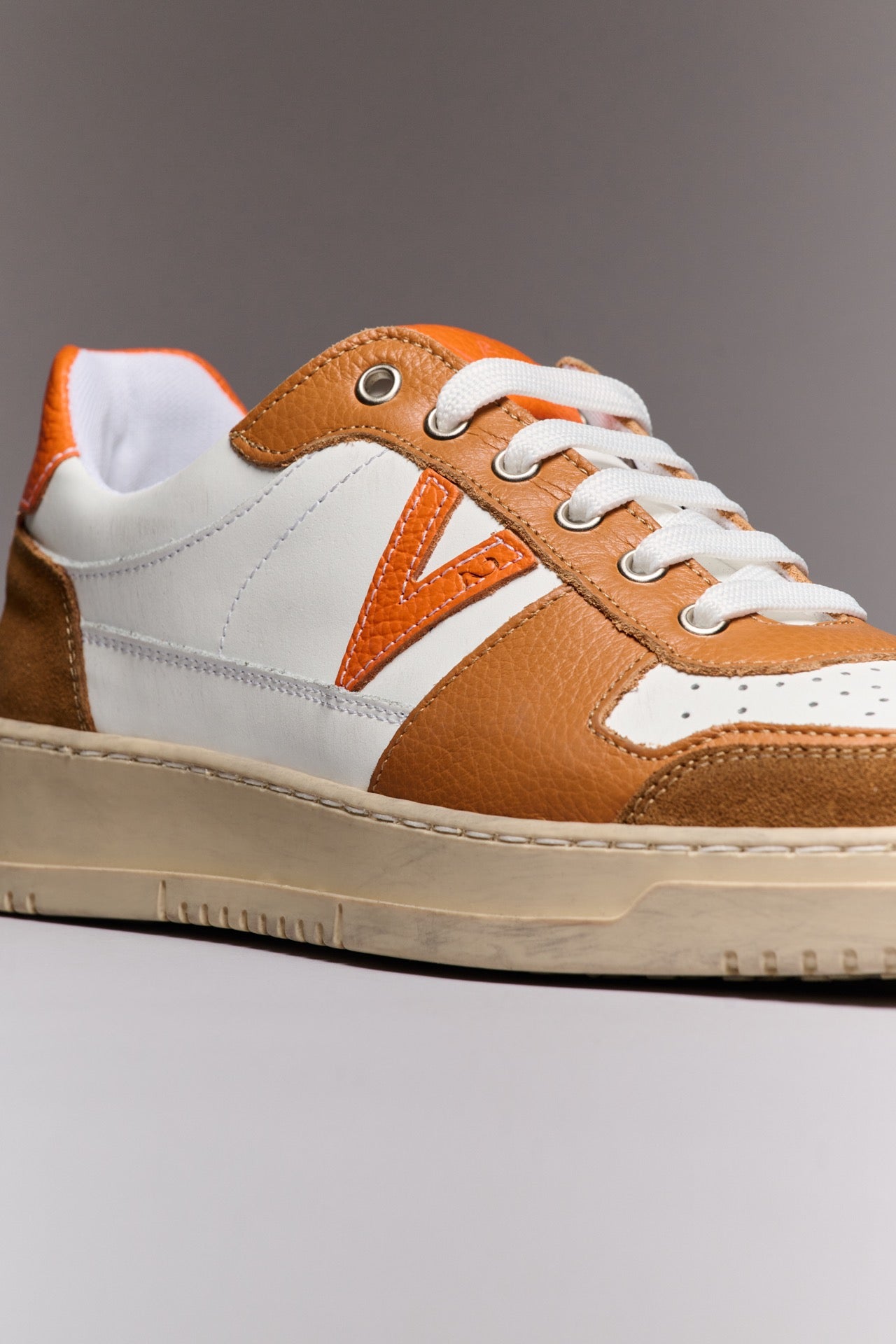 COLLEGE - Sneakers Bicolor Cuoio e Arancio