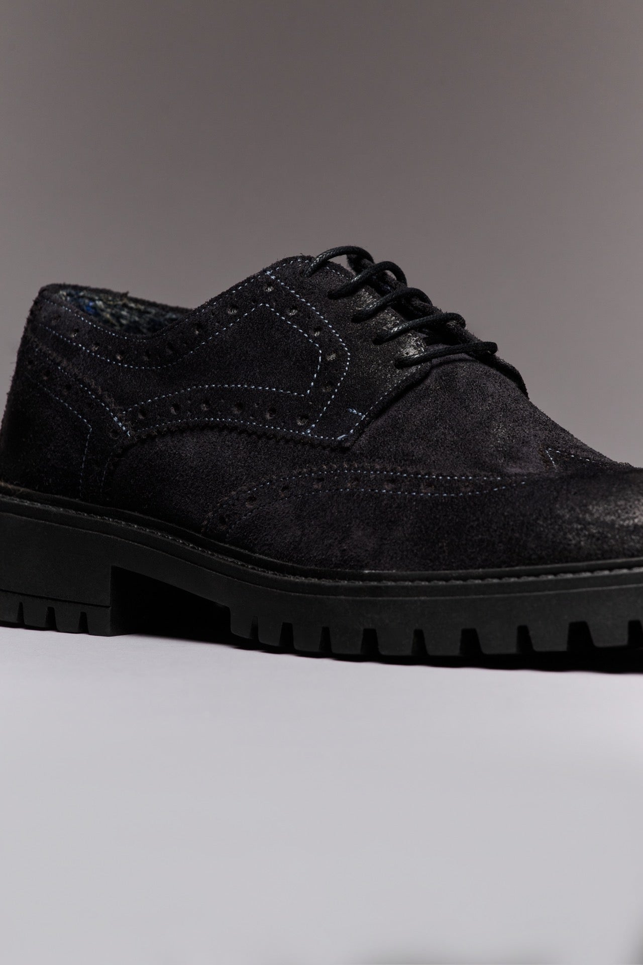 OXFORD - Blue lace-up shoe with V2 fabric inserts 