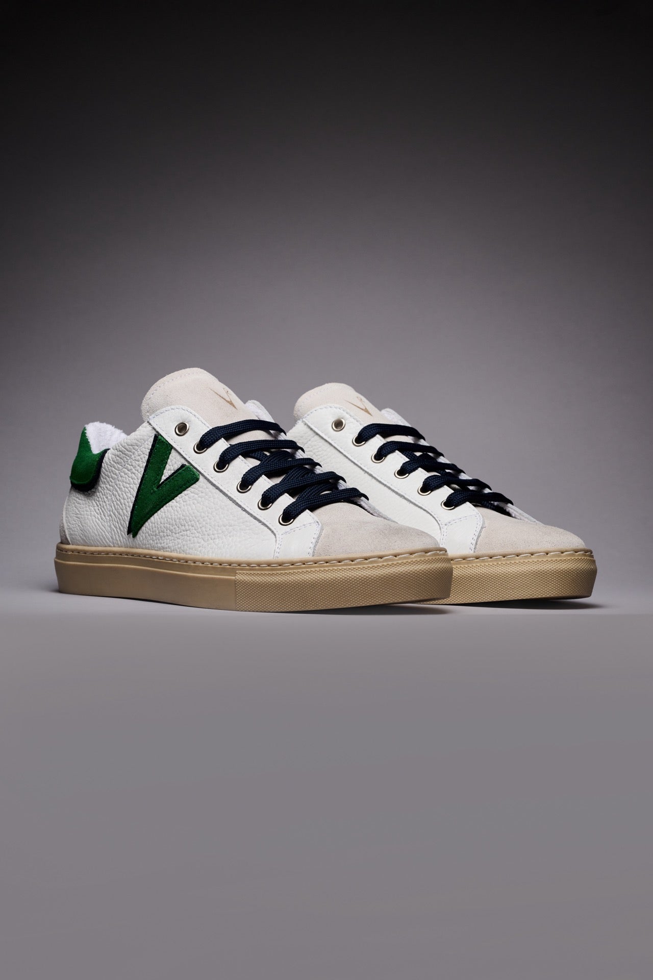 OLYMPIC V - Sneakers a suola bassa in pelle martellata con inserto e retro Bicolor Verde e Blu Navy