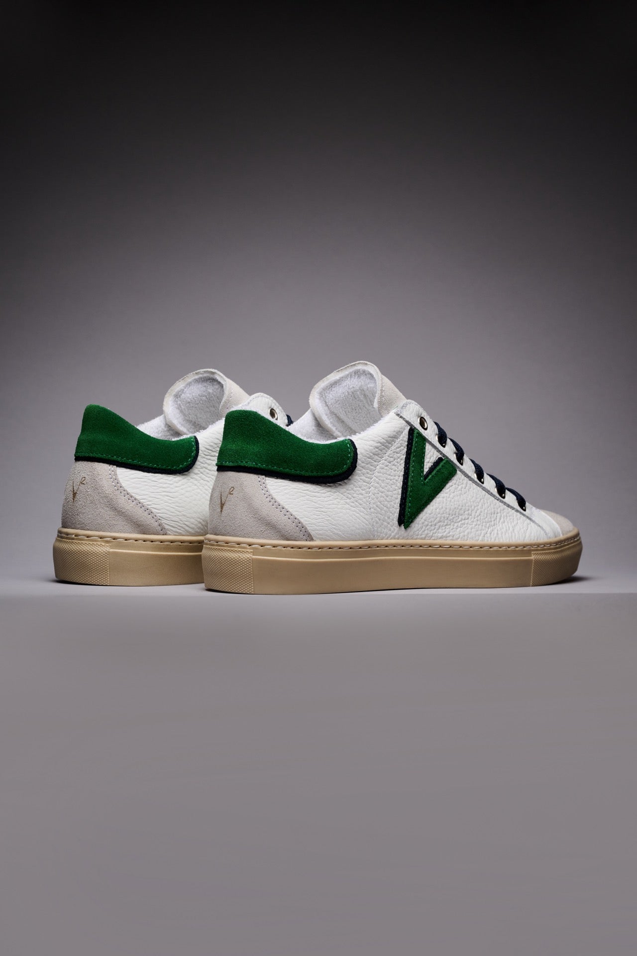 OLYMPIC V - Sneakers a suola bassa in pelle martellata con inserto e retro Bicolor Verde e Blu Navy