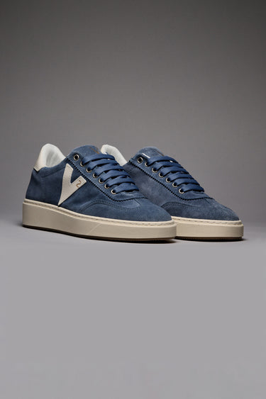 SUÈDE - Jeans suede sneakers with inserts and white back