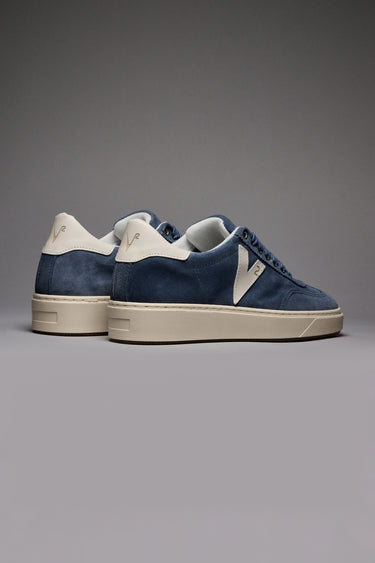 SUÈDE - Jeans suede sneakers with inserts and white back