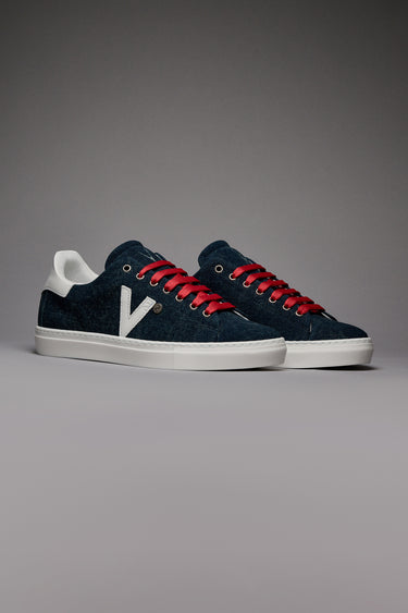 NUVOLA - Blue canvas sneakers with red laces
