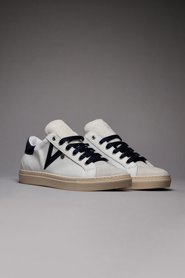 OLYMPIC - White low sole sneakers with blue suede back and insert