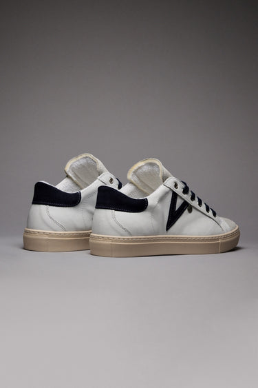 OLYMPIC - White low sole sneakers with blue suede back and insert