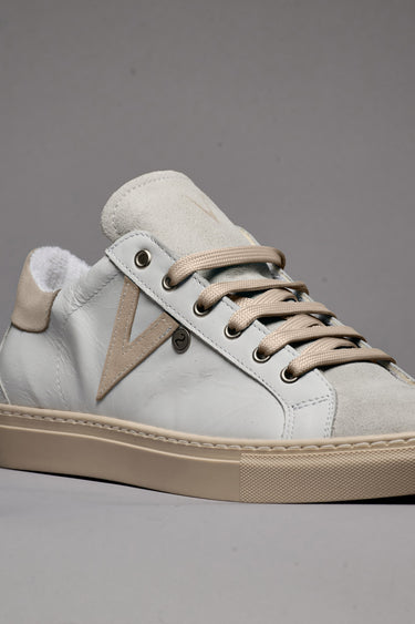 OLYMPIC - White low sole sneakers with Sand back and suede insert