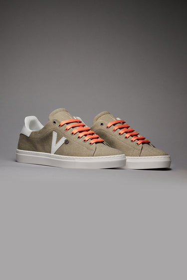 NUVOLA - Sand Canvas Sneakers with Orange Laces
