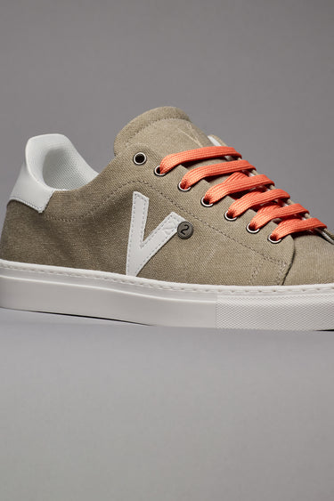 NUVOLA - Sand Canvas Sneakers with Orange Laces