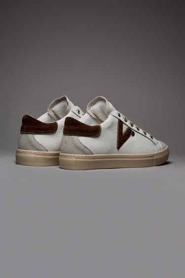 OLYMPIC V - Low-top sneakers in hammered leather with two-tone insert and back in Moro and Pesto