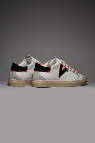 OLYMPIC V - Low-top sneakers in hammered leather with two-tone blue and orange insert and back