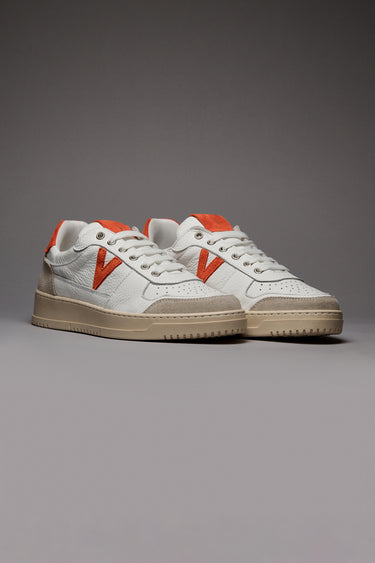 COLLEGE - White Sneakers with Orange Suede Back and Insert