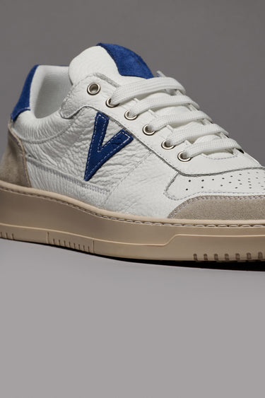 COLLEGE - White Sneakers with Royal Blue Suede Back and Insert