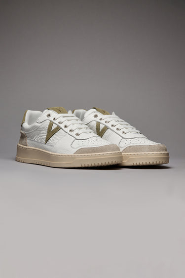 COLLEGE - White Sneakers with Pesto Suede Back and Insert