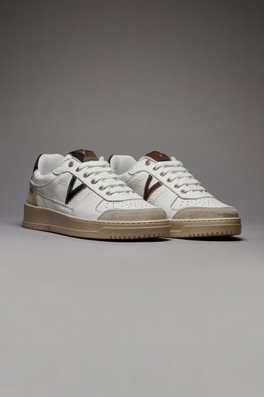 COLLEGE - White Sneakers with Camouflage Fabric Back and Insert