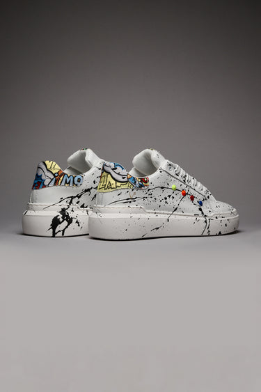 VEGA - High-soled retro sneakers in Comics fabric with multicolor studs and paint splashes