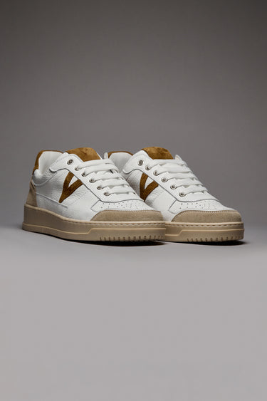 COLLEGE - White sneakers with leather back and insert