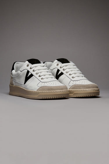 COLLEGE - White Sneakers with Black Suede Back and Insert